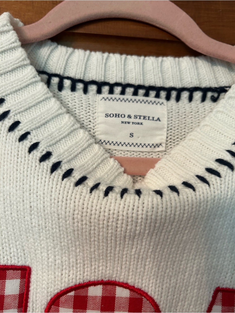 Cream Crewneck Sweater with Red USA Appliqué - Picture 3 of 5